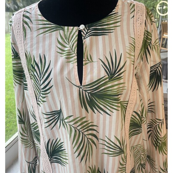 Lands End Sz L 14-16 Pink & White Striped Palms Tunic Mature Tropical Beach Cool - Picture 7 of 9